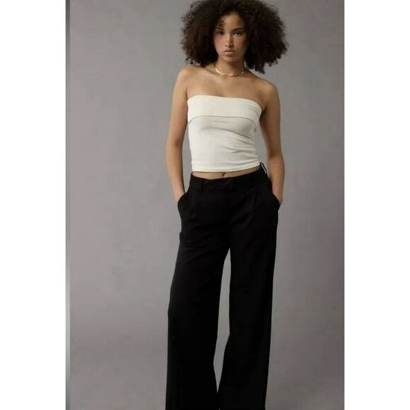 NWT American Eagle Stretch Wide Leg Trouser Black Size 8 - Picture 1 of 7